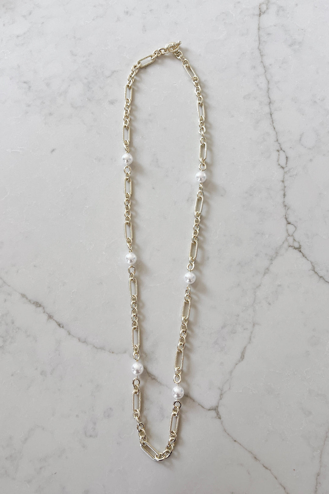 Pearl and Paperclip Link  Necklace