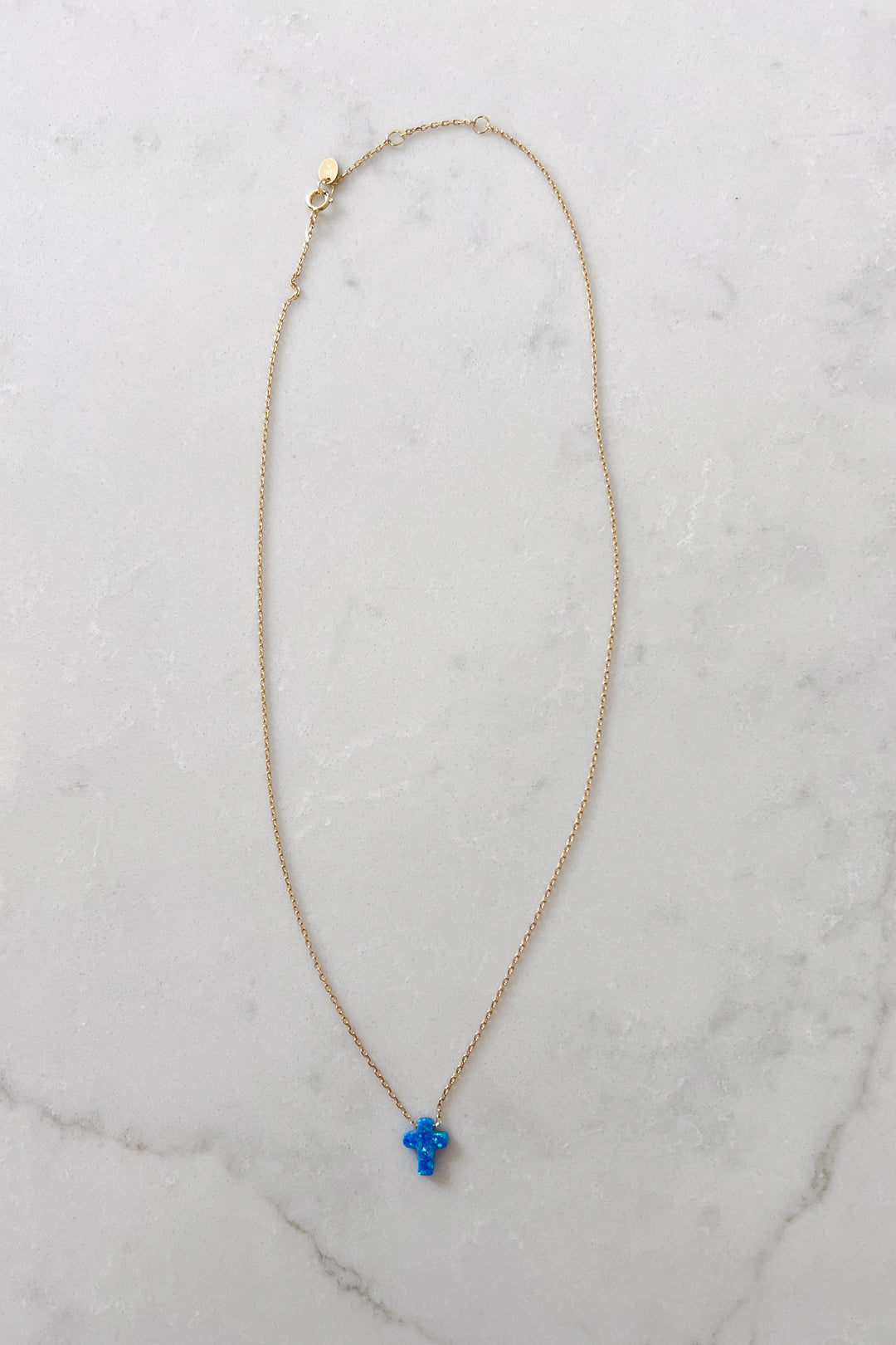 Dainty Cross Necklace In Blue