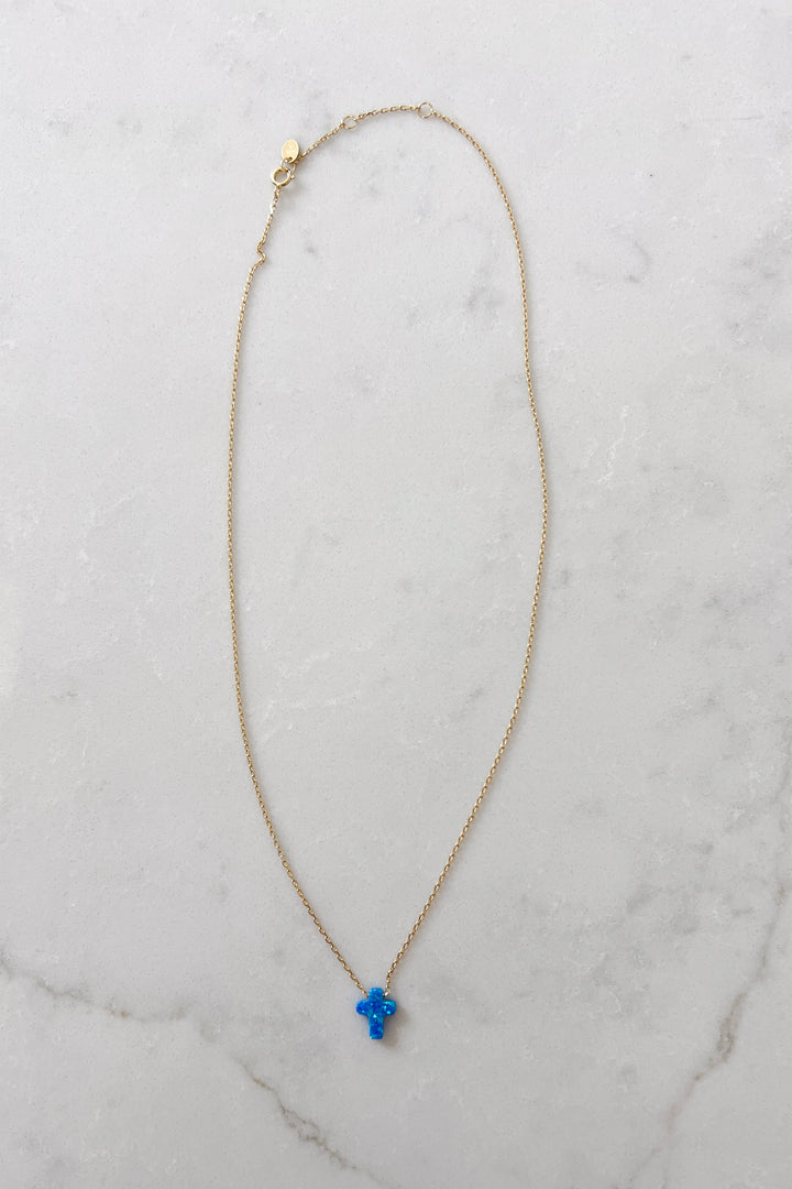 Dainty Cross Necklace In Blue