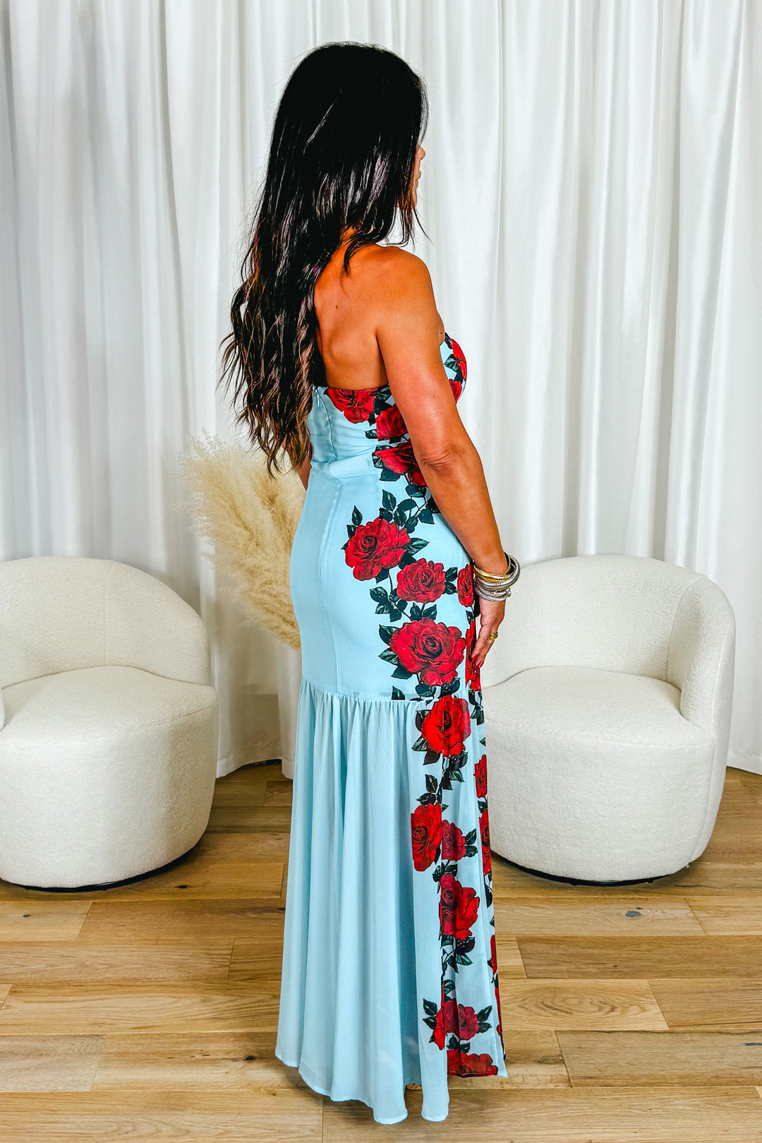 Andie Red Rose Strapless Maxi Dress