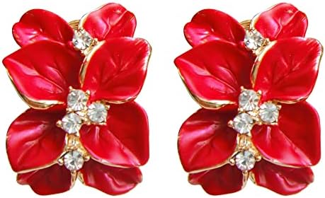 Red Flower Huggie Earrings