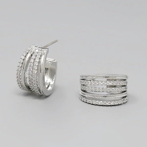 Pave Five Row Earrings